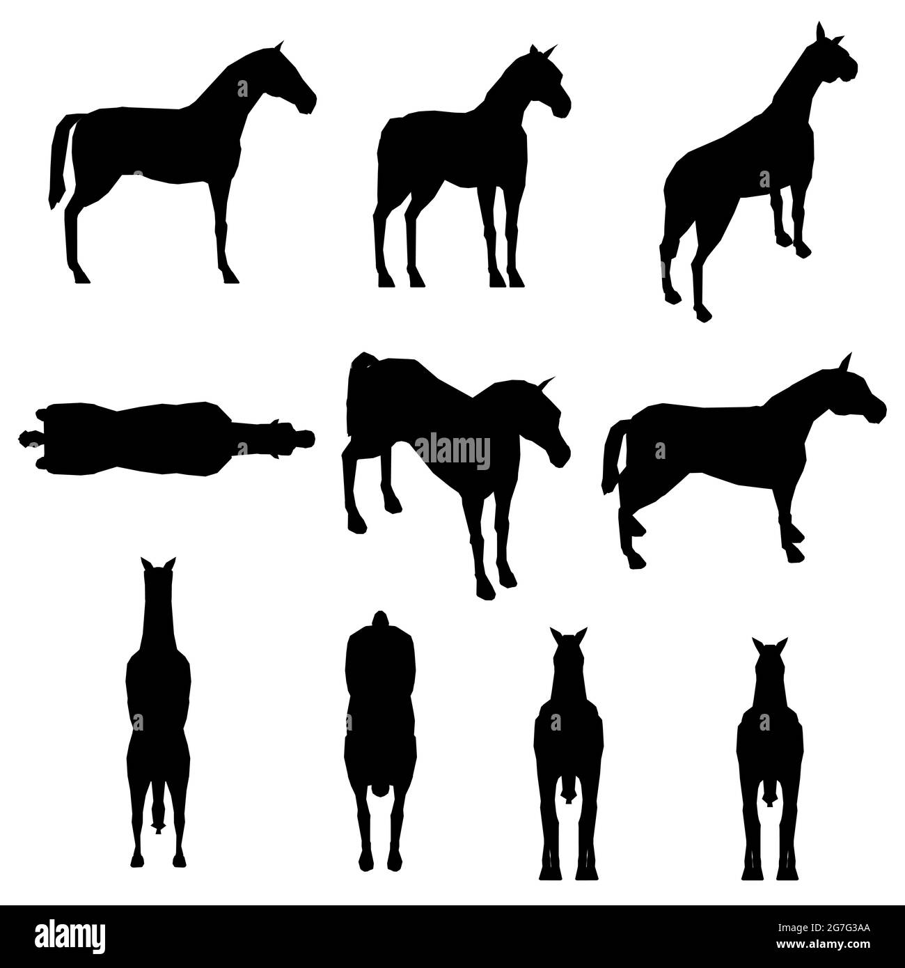Set with horse silhouettes in different positions isolated on white background. Vector illustration. Stock Vector