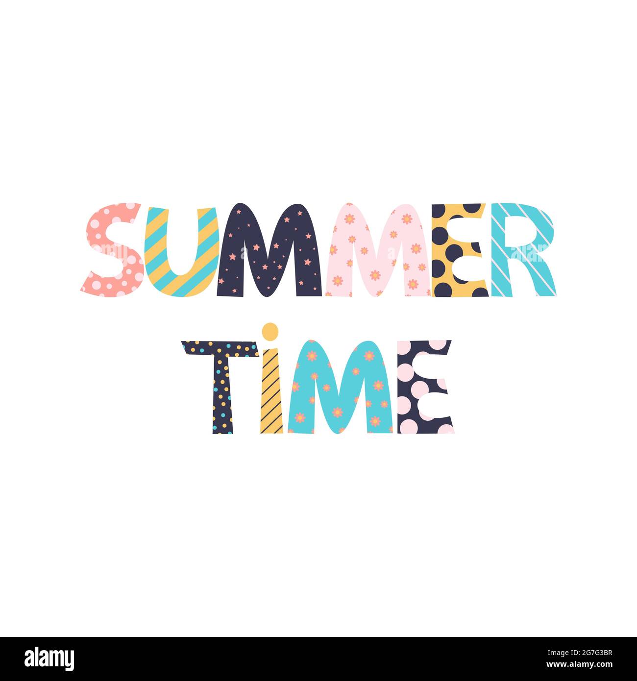 Summer time, bright multicolored letters, hand draw lettering, vector lettering Stock Vector
