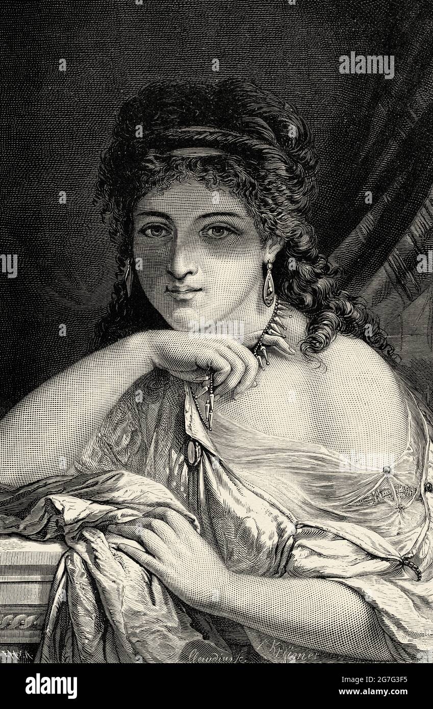 Ancient beautiful roman woman portrait, Ancient roman empire. Italy, Europe. Old 19th century engraved illustration from El Mundo Ilustrado 1880 Stock Photo