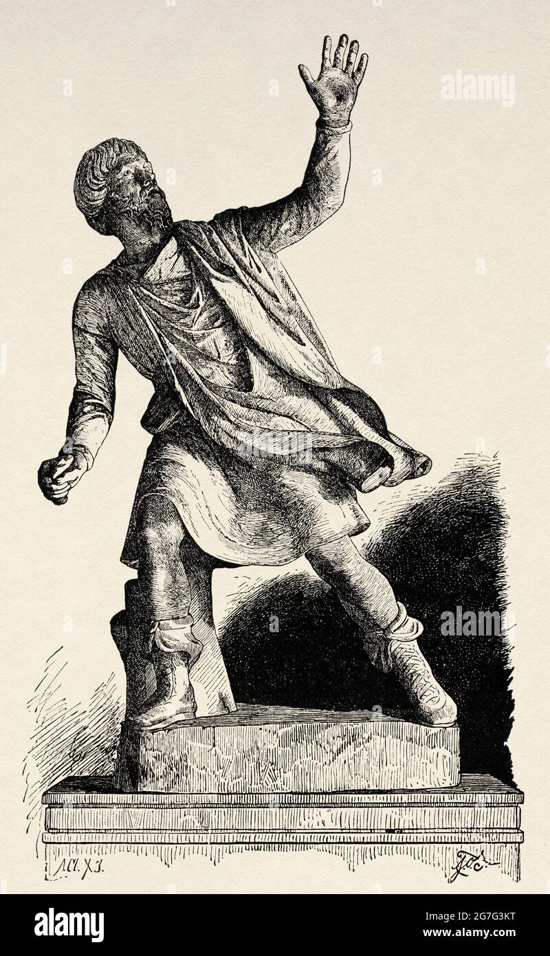 The pedagogue in Ancient Greece, Europe. Old 19th century engraved illustration from El Mundo Ilustrado 1880 Stock Photo