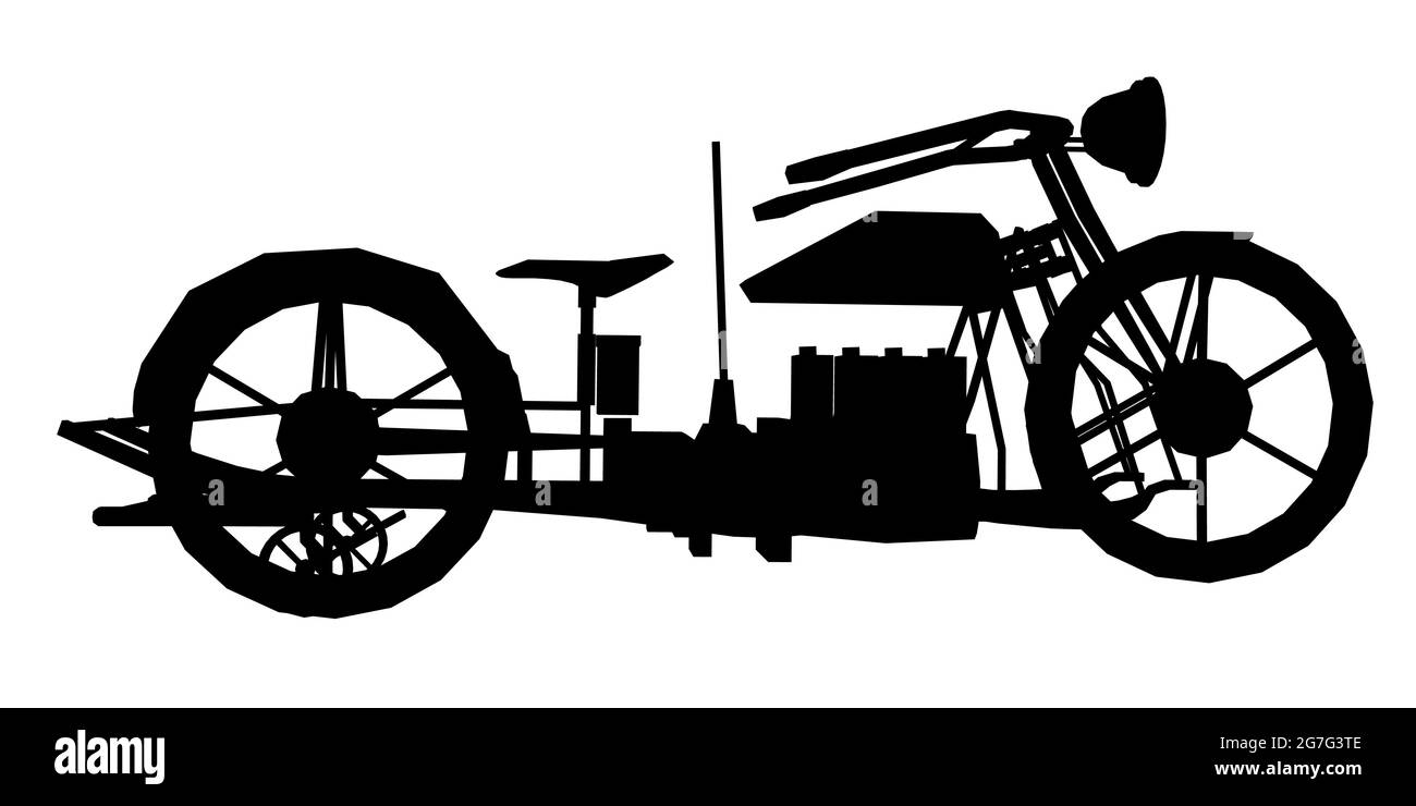Black silhouette of retro classic motorcycle. Side, top and front