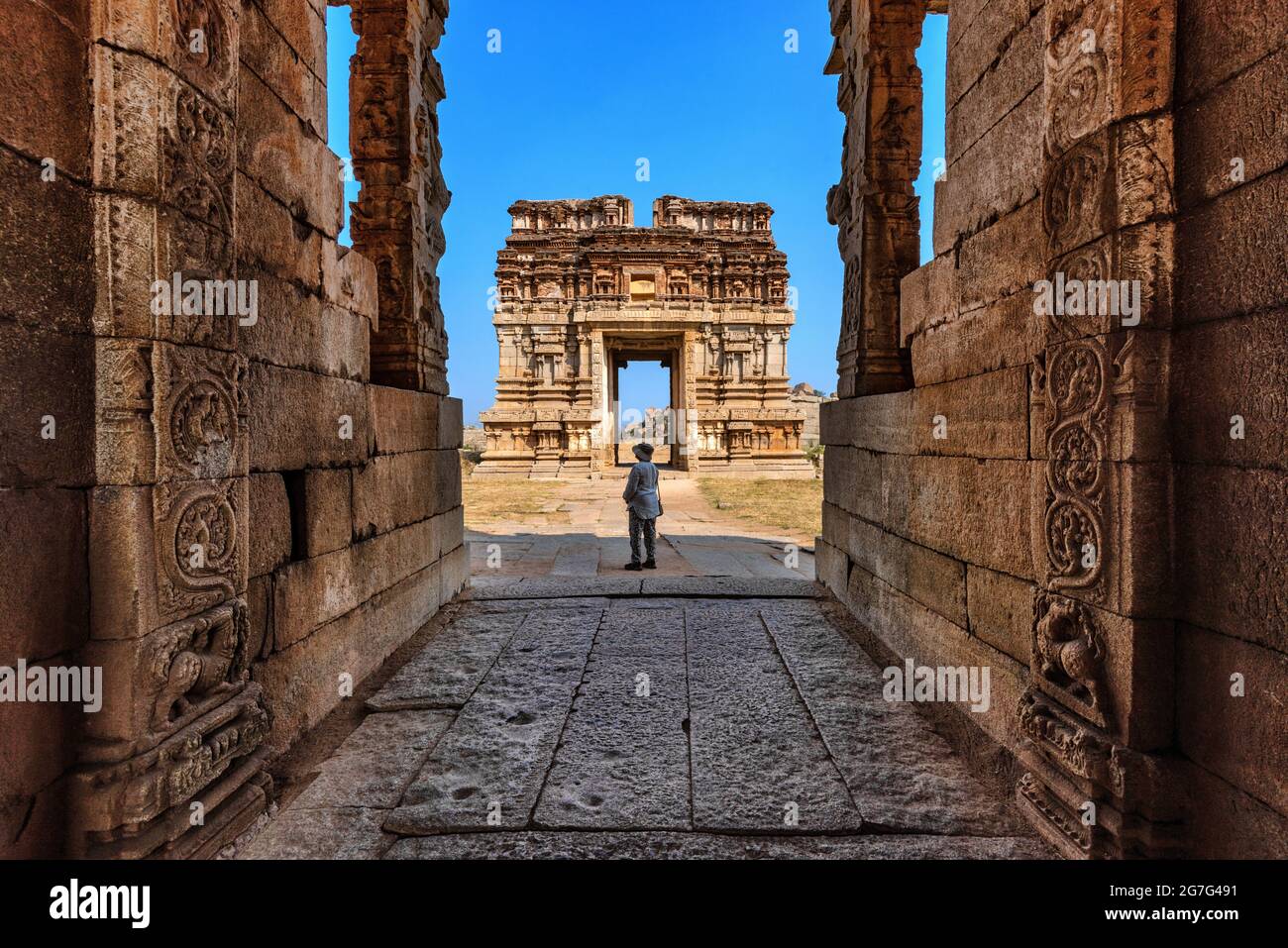 The view of ancient Achyutaraya Temple. Group of ruins monuments at Hampi was the centre of the Hindu Vijayanagara Empire, Hampi, Karnataka, India Stock Photo