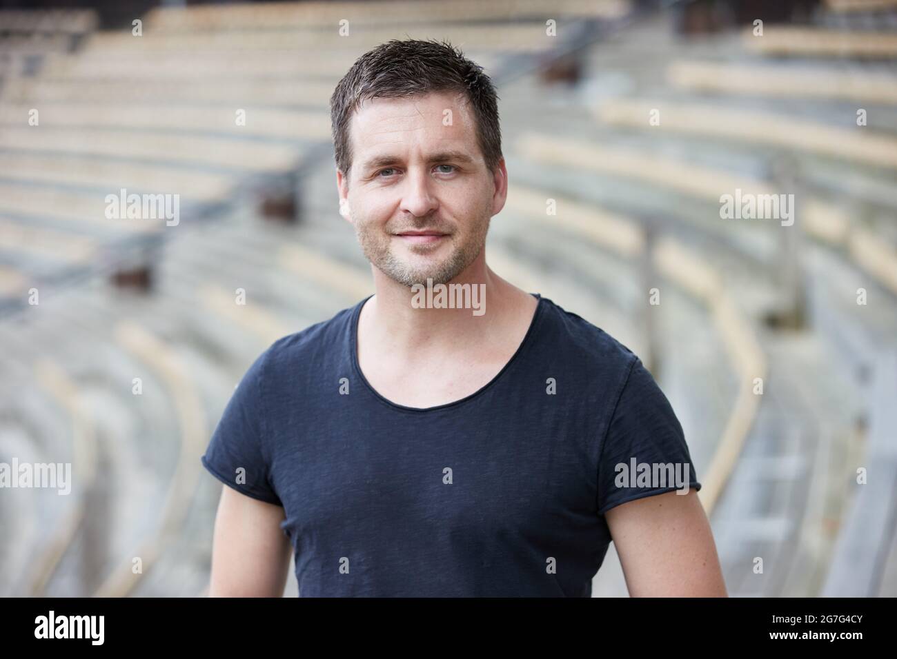 Bad Segeberg Germany 12th July 2021 Alexander Klaws Singer And Actor Gives An Interview Between The Rows Of Seats Of The Amphitheatre Of The Karl May Games Bad Segeberg The Kalkberg Arena