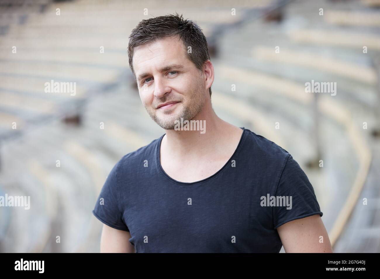 Bad Segeberg Germany 12th July 2021 Alexander Klaws Singer And Actor Gives An Interview Between The Rows Of Seats Of The Amphitheatre Of The Karl May Games Bad Segeberg The Kalkberg Arena