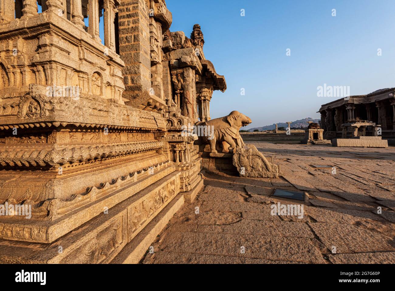 Hampi, Karnataka, India - January 10, 2020: Vijaya Vitthala Temple. Beautifully carved out of a monolith rock, a piece of intricate architectural marv Stock Photo
