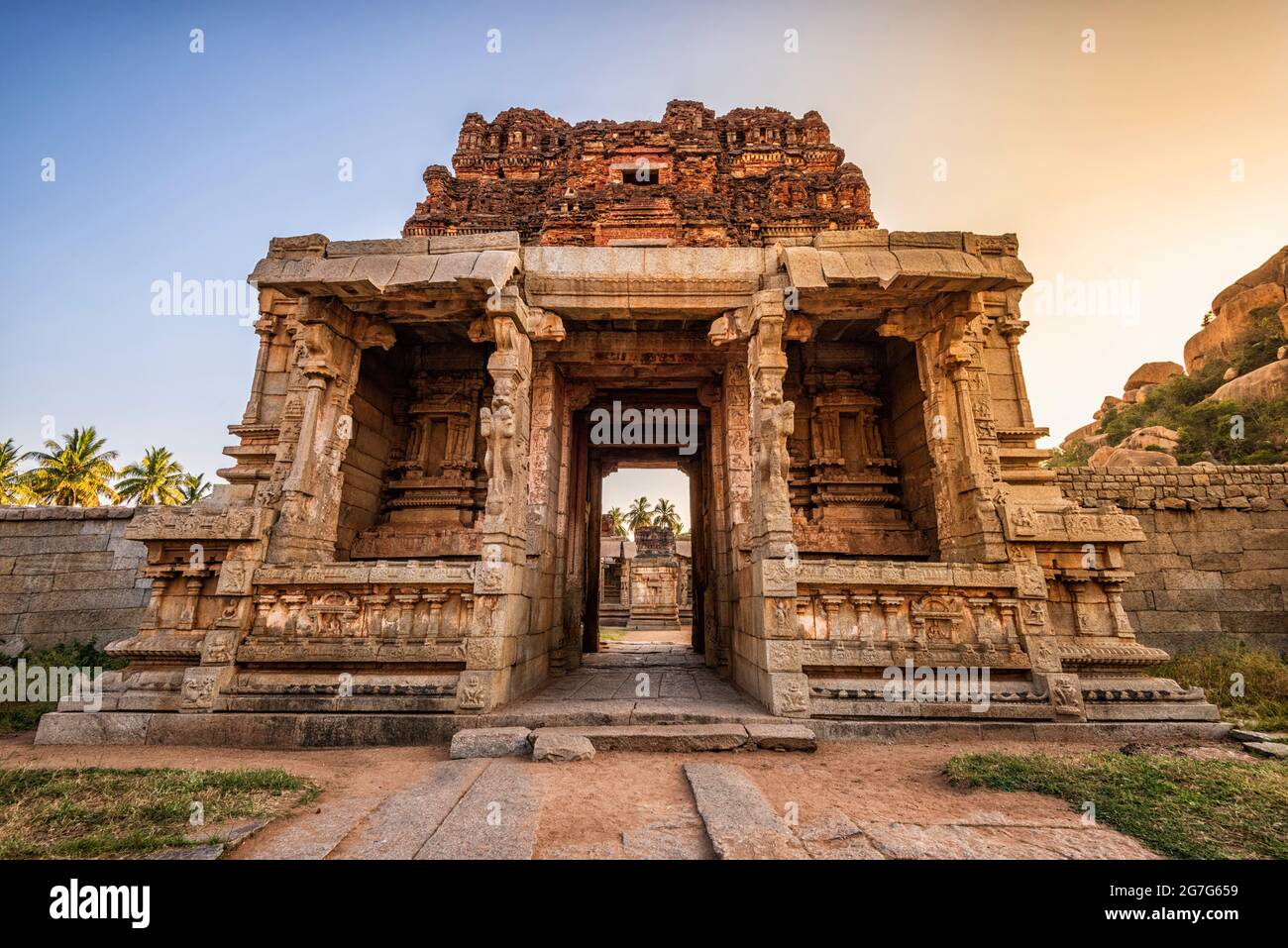 The view of ancient Achyutaraya Temple. Group of ruins monuments at Hampi was the centre of the Hindu Vijayanagara Empire, Hampi, Karnataka, India Stock Photo