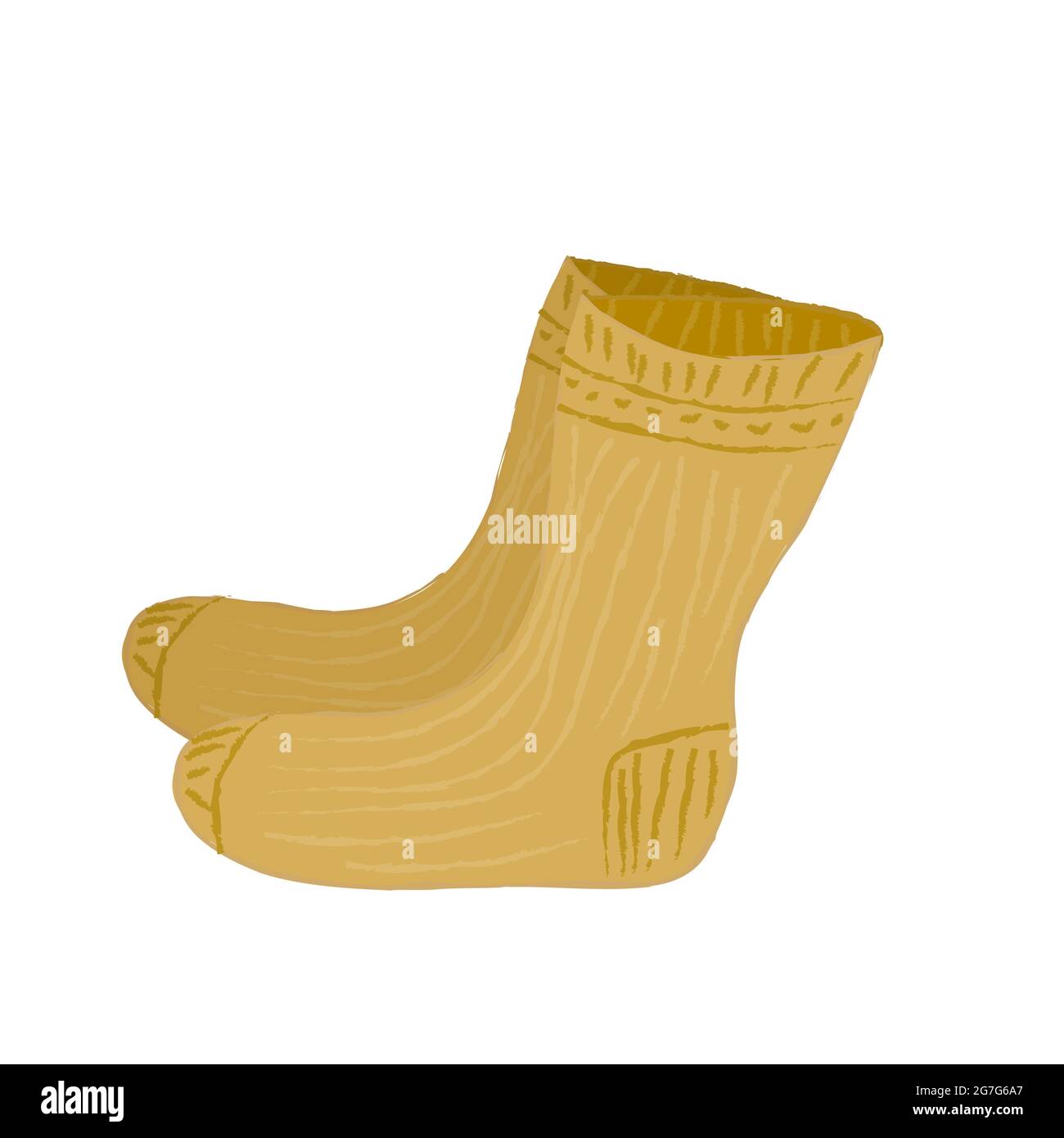 Warm wool knitted socks in beige color. A warming accessory for cold weather. Vector illustration in the flat style, isolated on a white background. Stock Vector