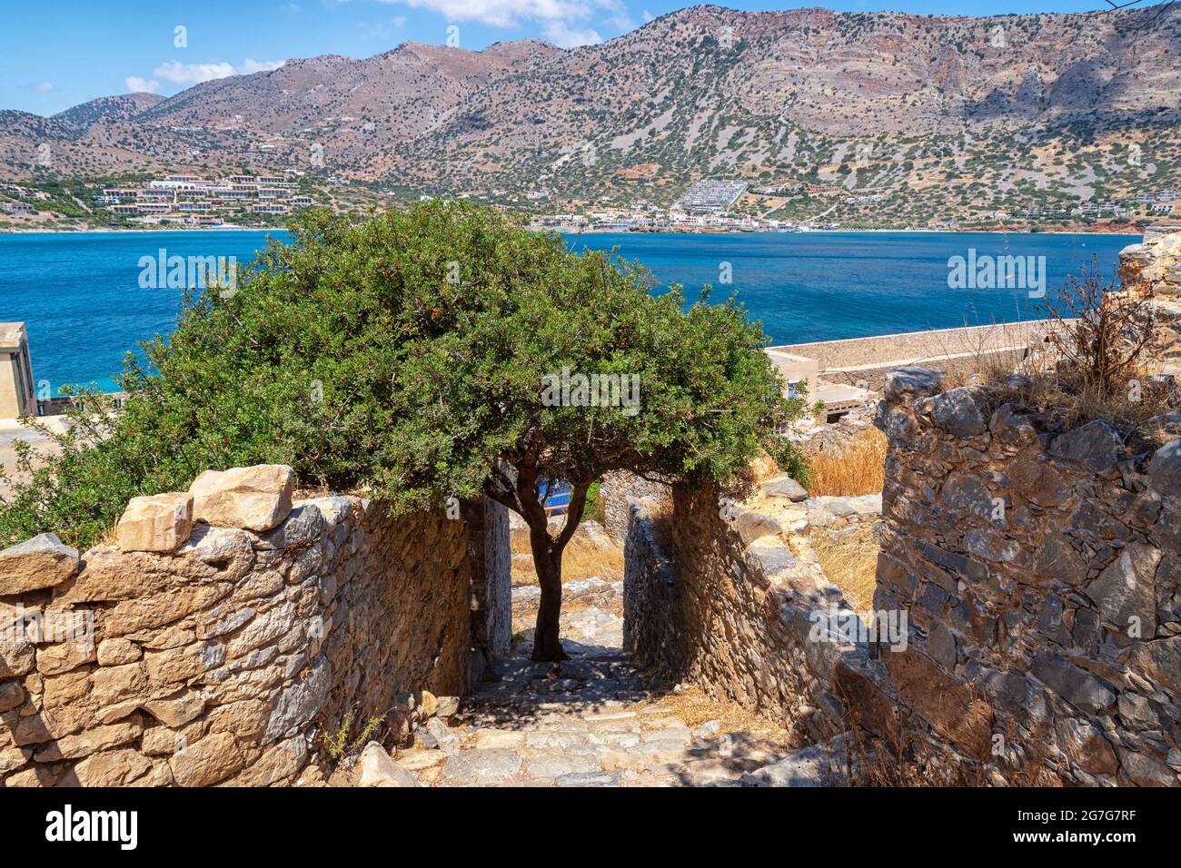 The fortress and leper colony of Spinalonga on Crete in Greece Stock Photo