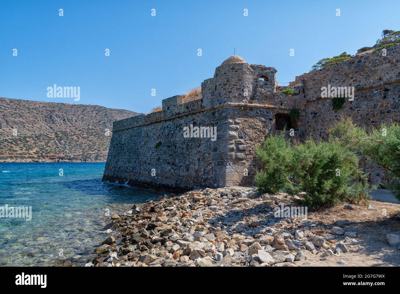 The fortress and leper colony of Spinalonga on Crete in Greece Stock Photo