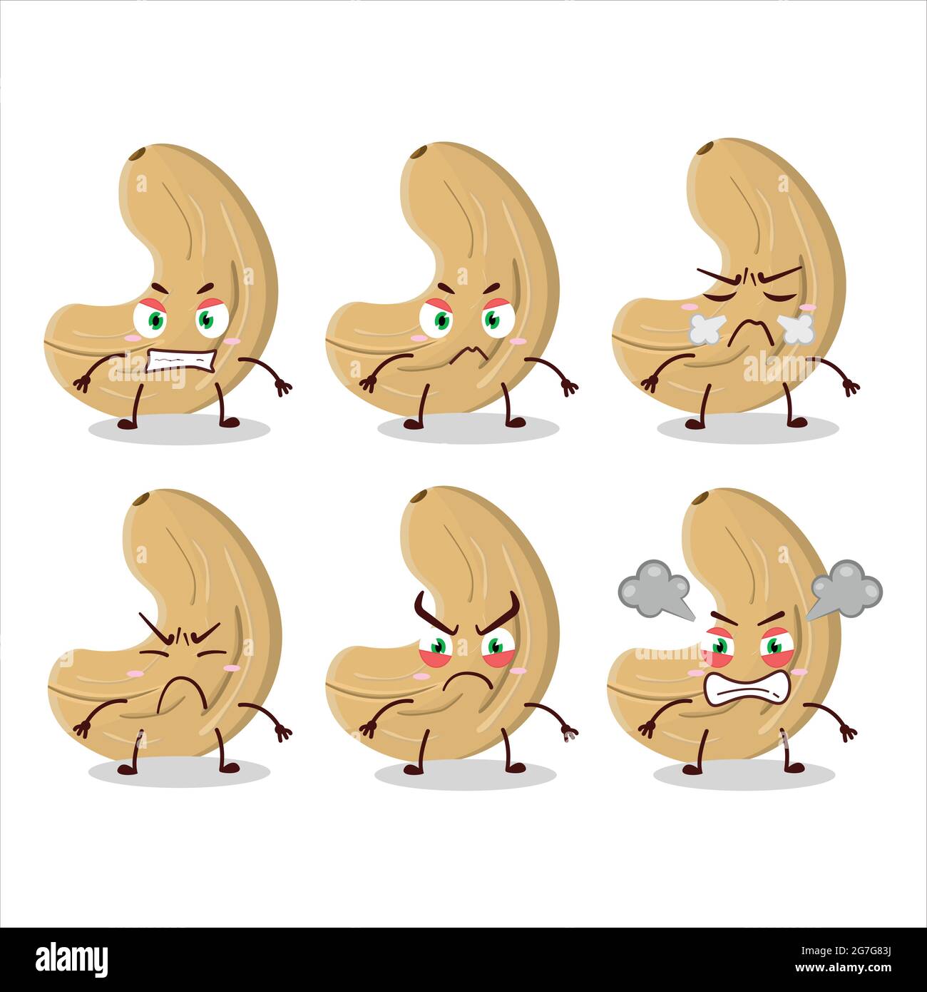 Cashew nuts cartoon character with various angry expressions. Vector