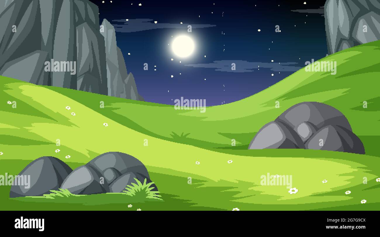 Nature forest landscape at night scene illustration Stock Vector Image ...