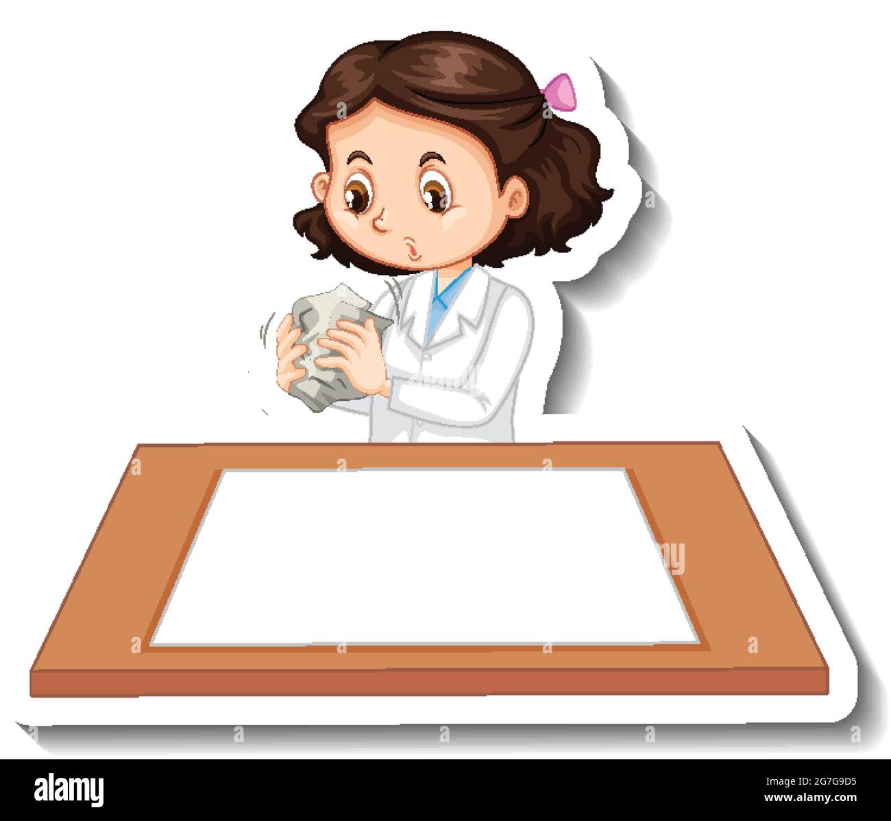 Scientist Girl Cartoon Character With Blank Table Illustration Stock Scientist girl cartoon character with blank table illustration stock