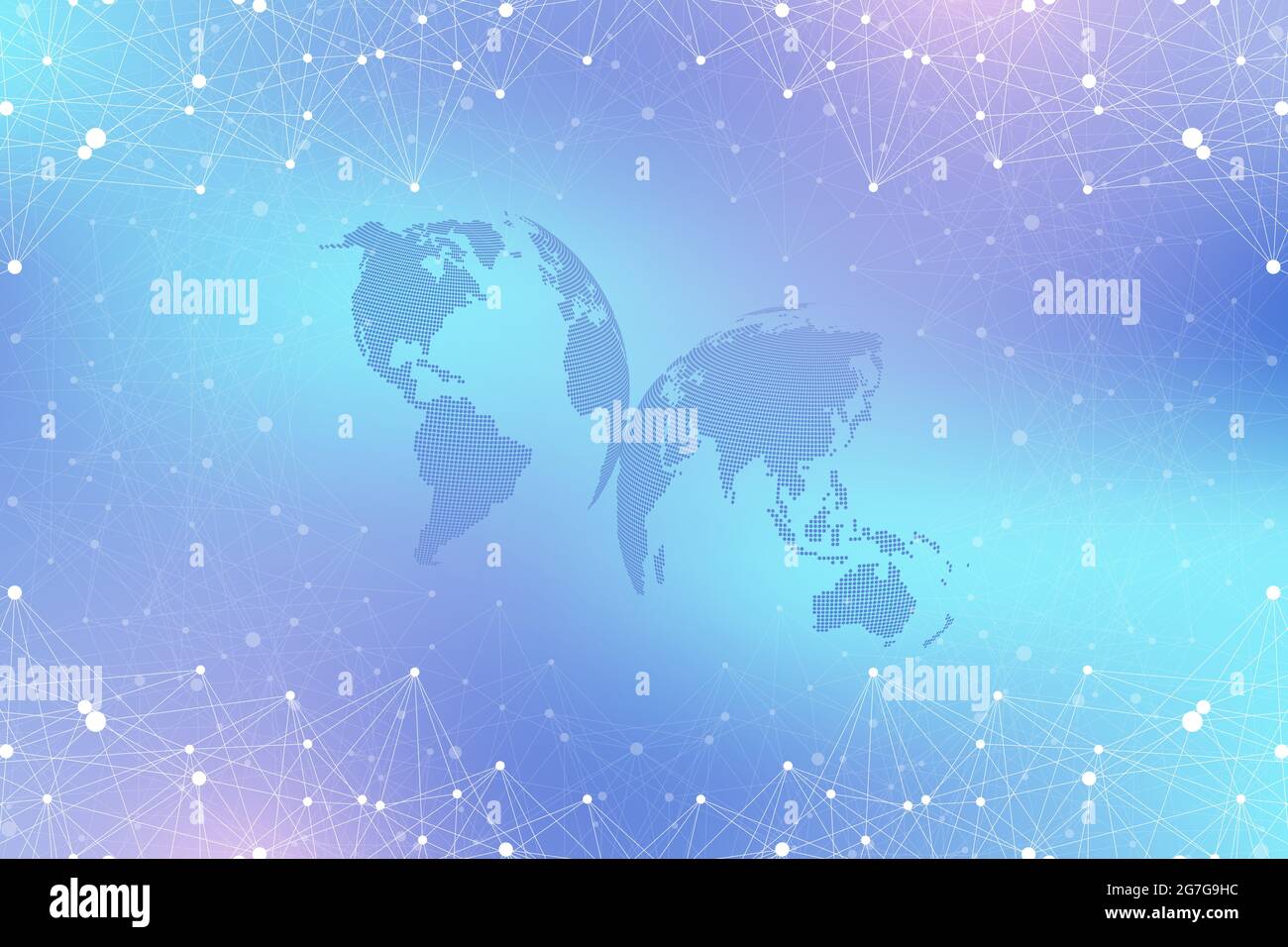 World map point with global technology networking concept. Digital data visualization. Lines plexus. Big Data background communication. Scientific Stock Photo