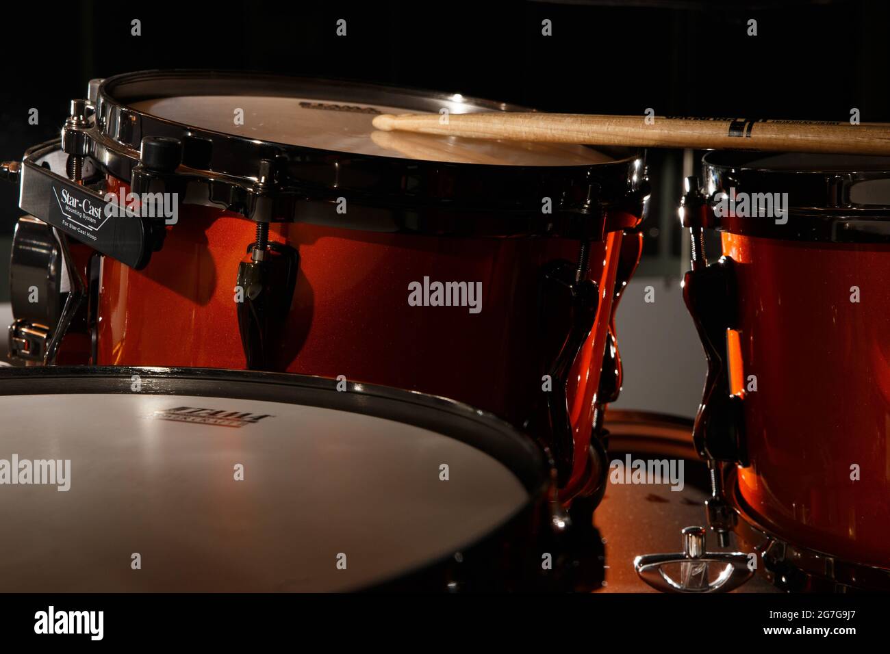 Detail of Snare drum with dramatic lighting Stock Photo Alamy