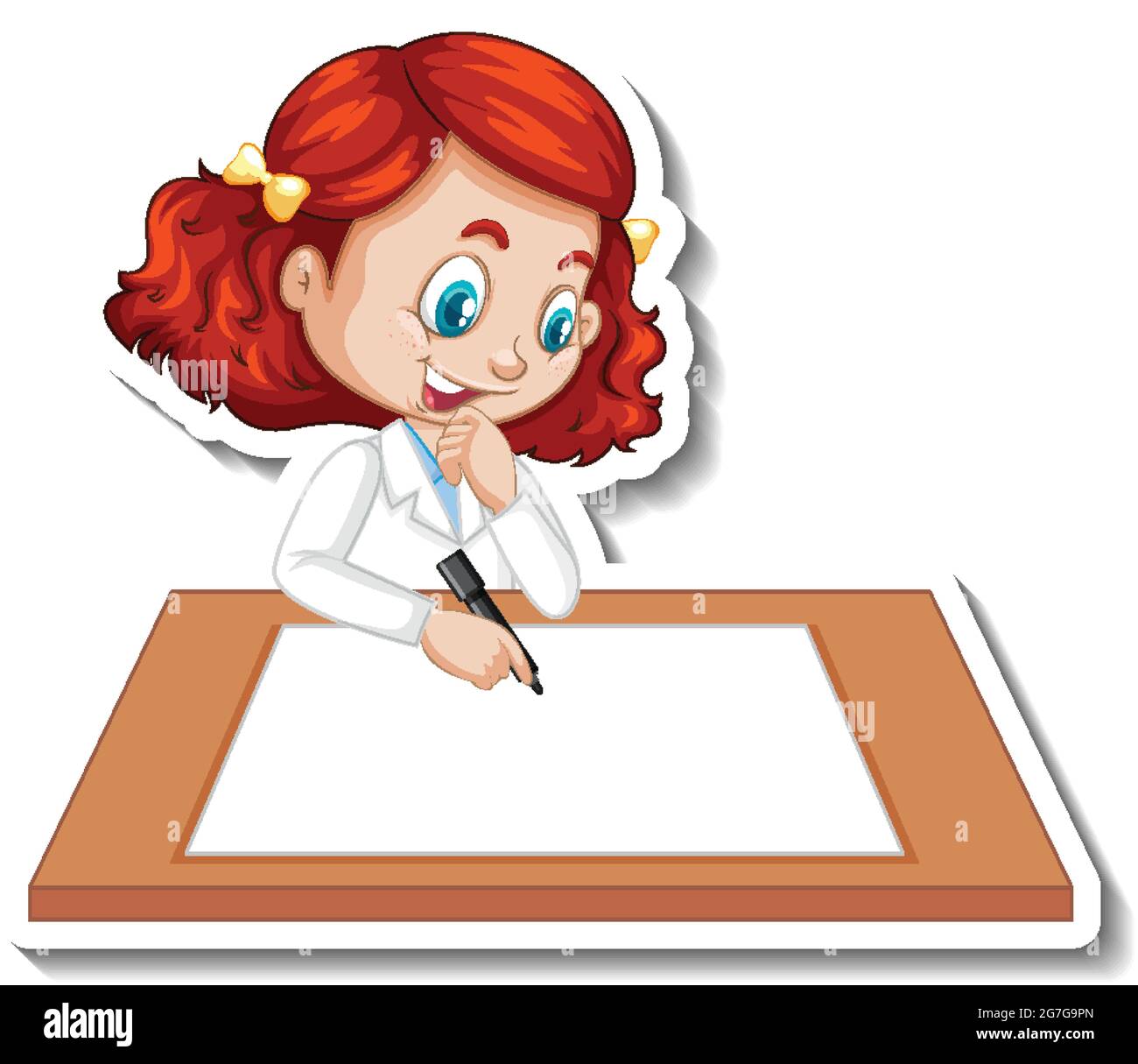 Cartoon character sticker with a girl writing on blank paper illustration  Stock Vector Image & Art - Alamy