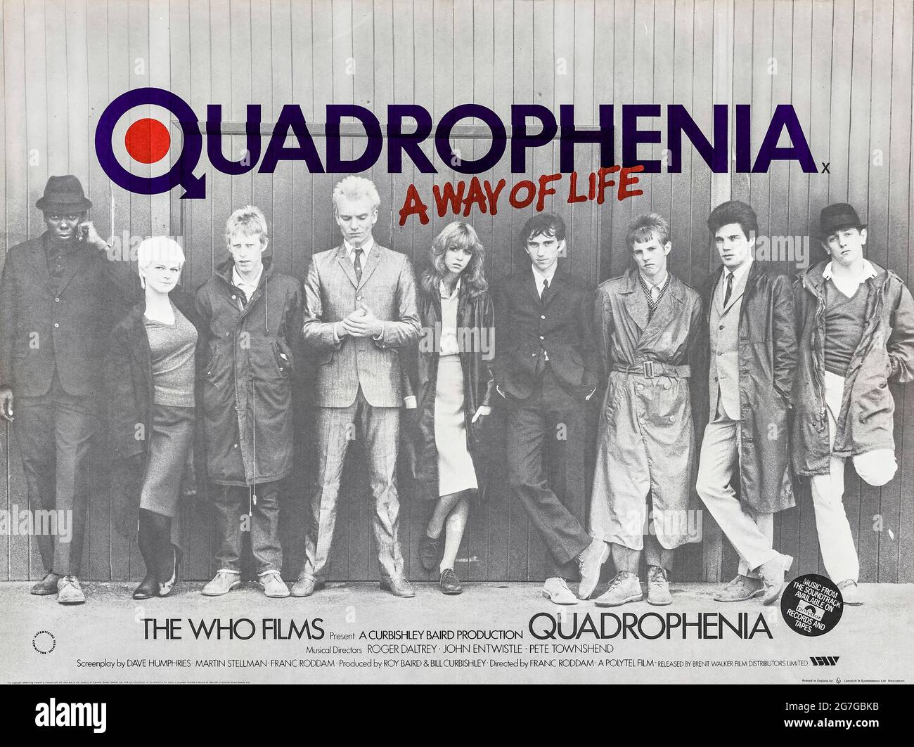 Quadrophenia (1979) directed by Franc Roddam and starring Phil Daniels, Toyah Willcox, Sting, Leslie Ash, Phil Davis, Ray Winstone and Mark Wingett. British cult classic about a Mod who who escapes this day to day miserable life by partying, fighting and riding his scooter. Stock Photo
