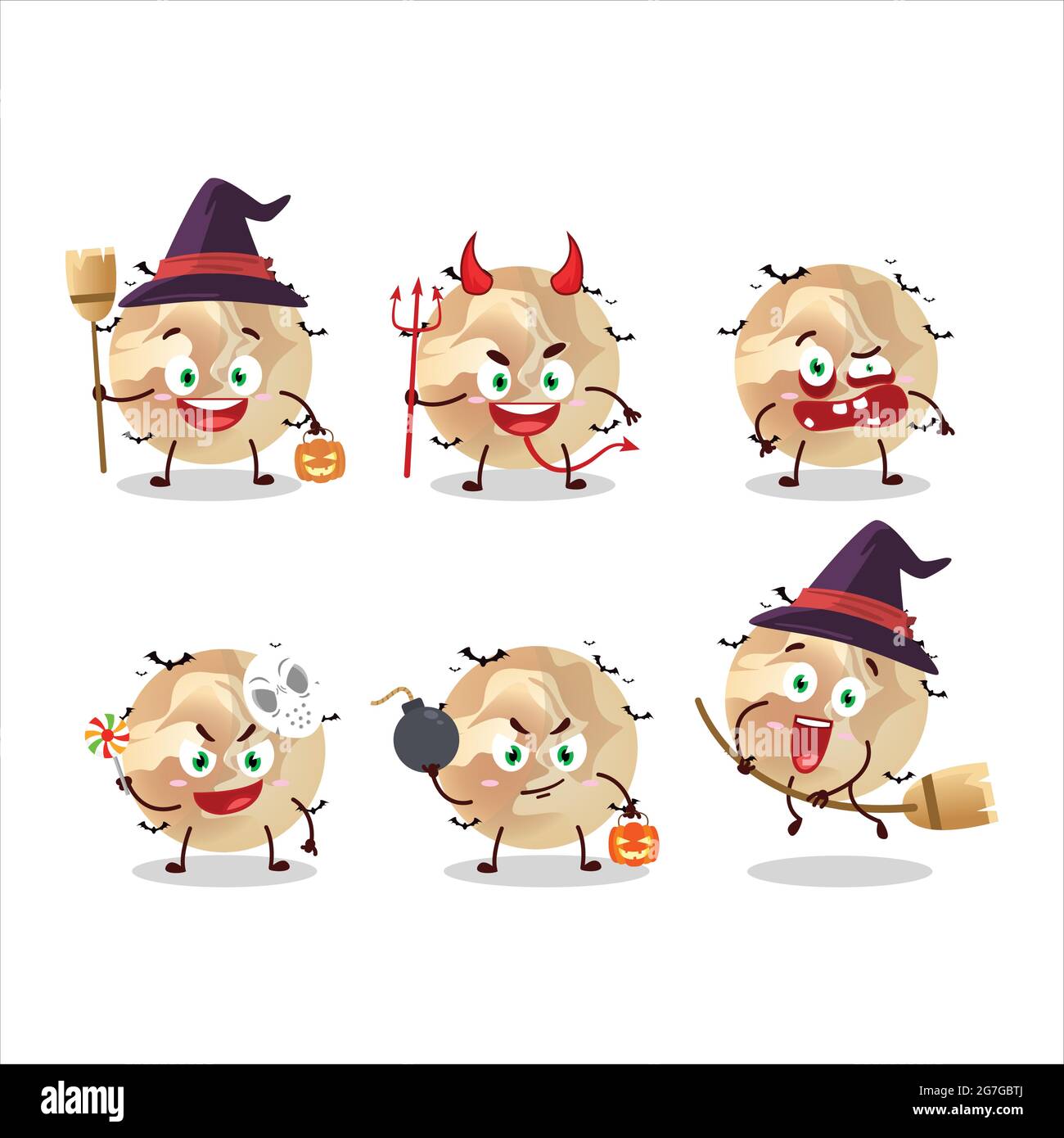 Halloween expression emoticons with cartoon character of halloween moon ...
