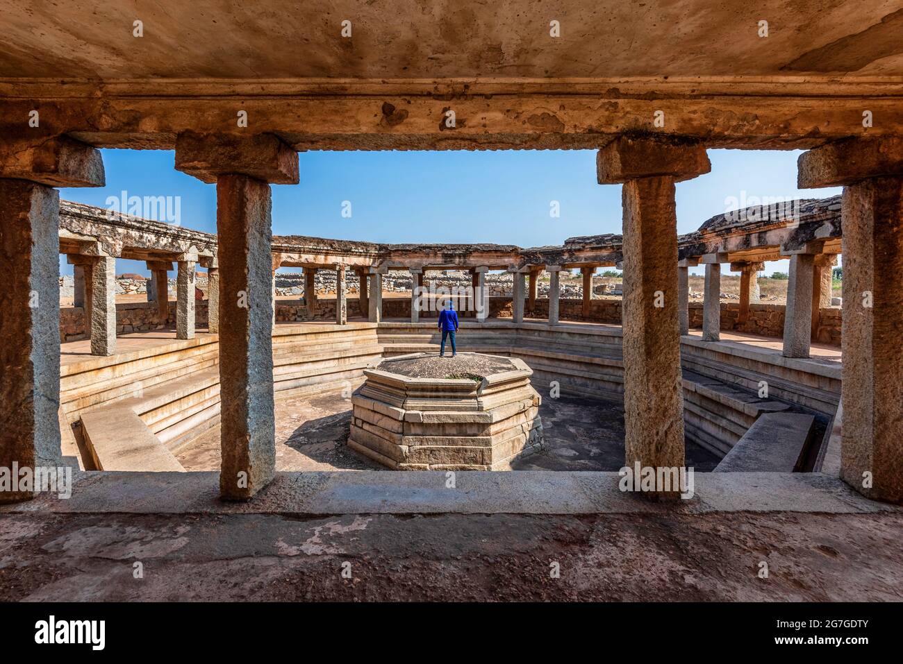 Octagonal Bath, This structure, as the name indicates, is a gigantic bathing area made in the shape of an Octagon, Hampi, Karnataka, India Stock Photo