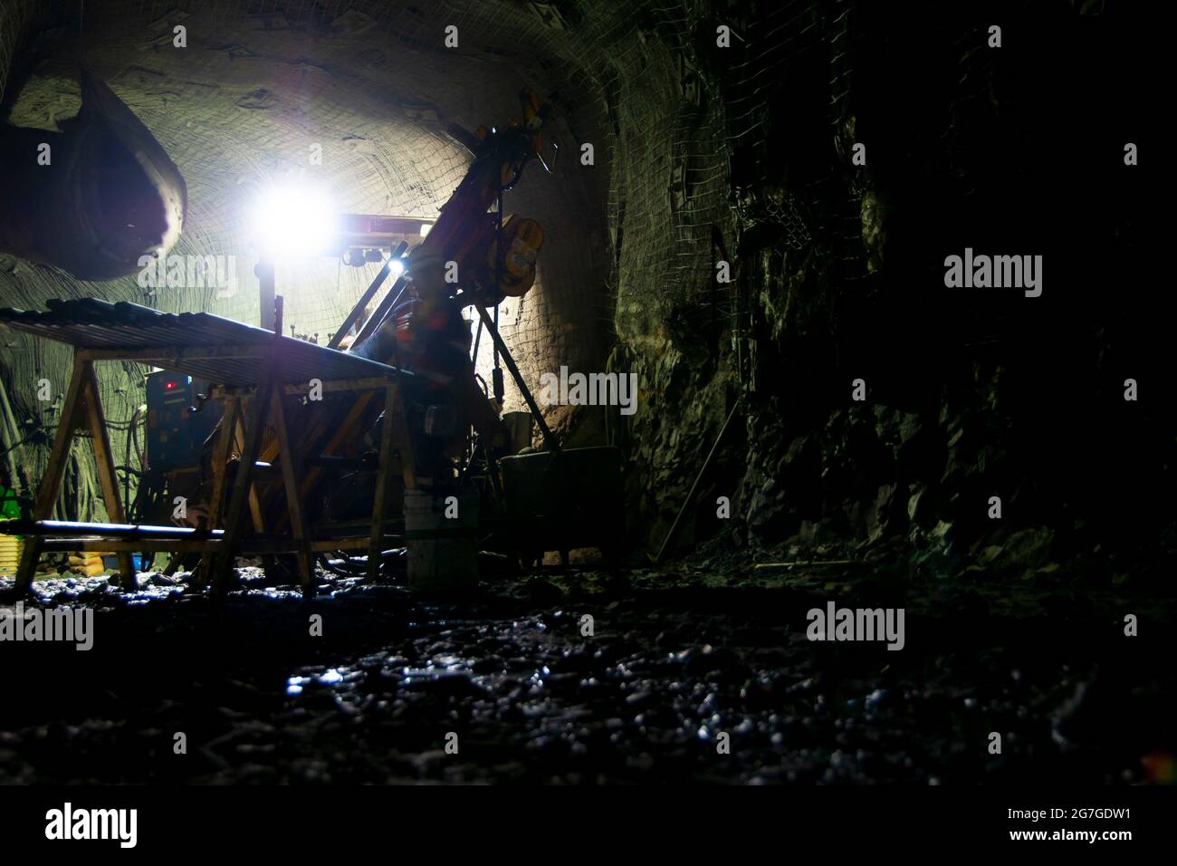 Drill Rig in Underground Mine Stock Photo