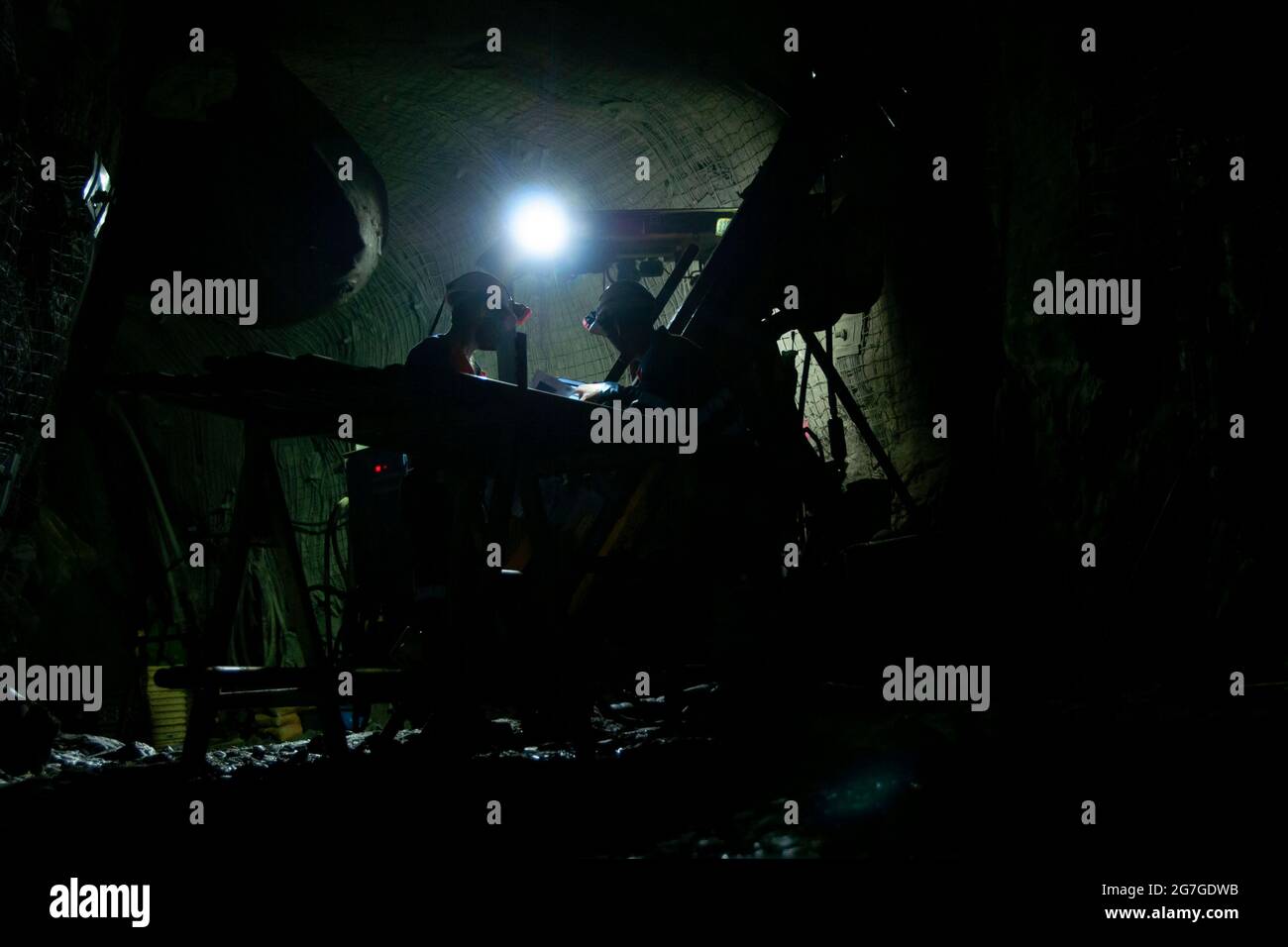 Drill Rig in Underground Mine Stock Photo