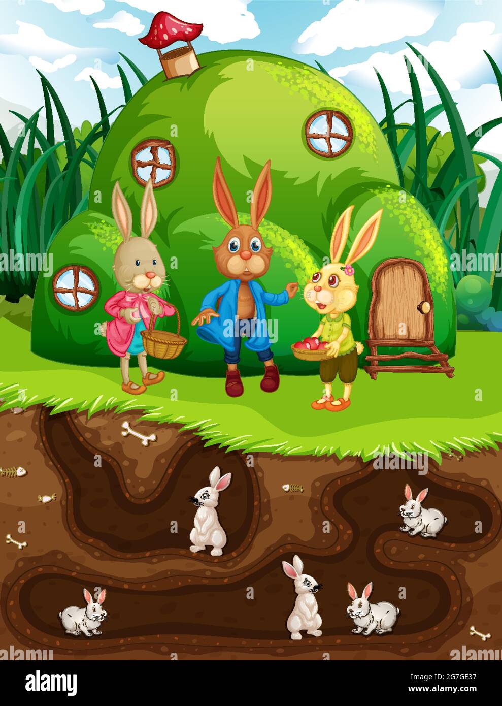 Underground rabbit hole with ground surface of the garden scene illustration Stock Vector Image