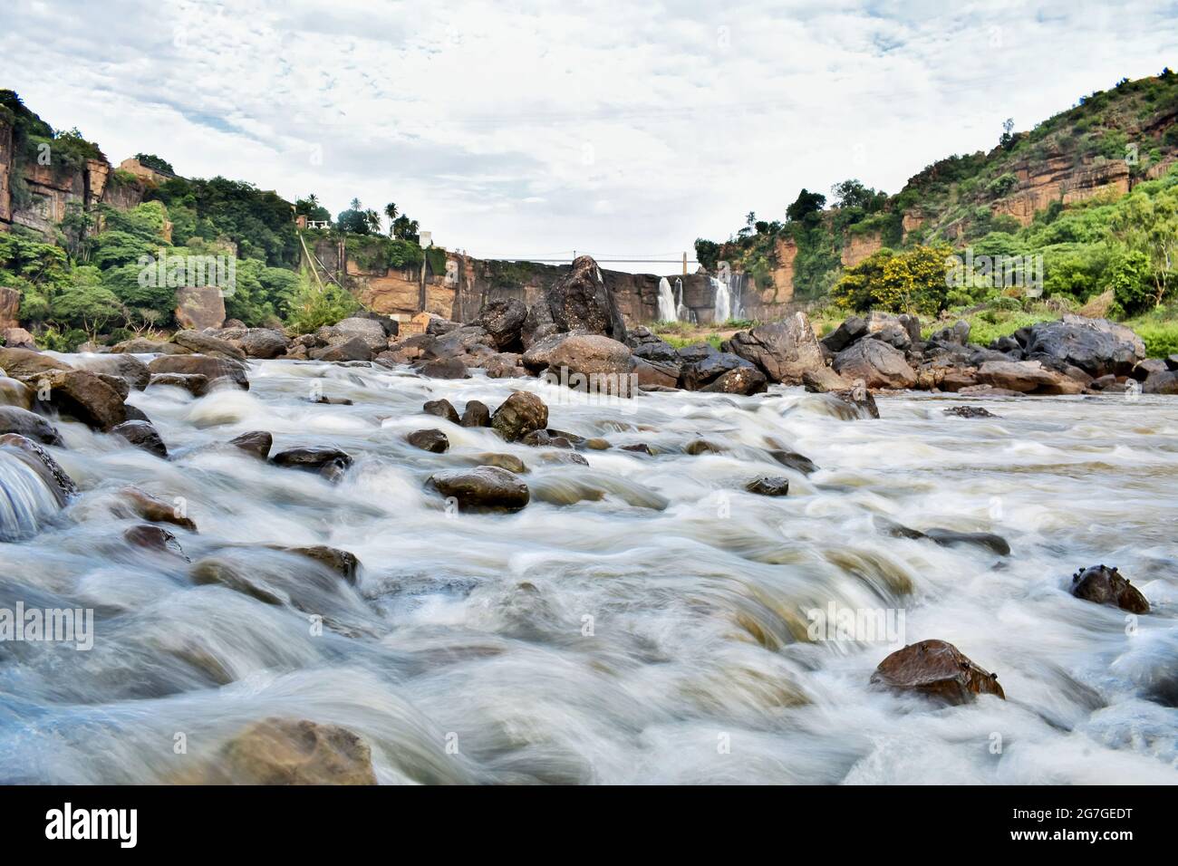 Wide view of Gokak Falls, long exlosure, Gokak, Karnataka, India Stock Photo