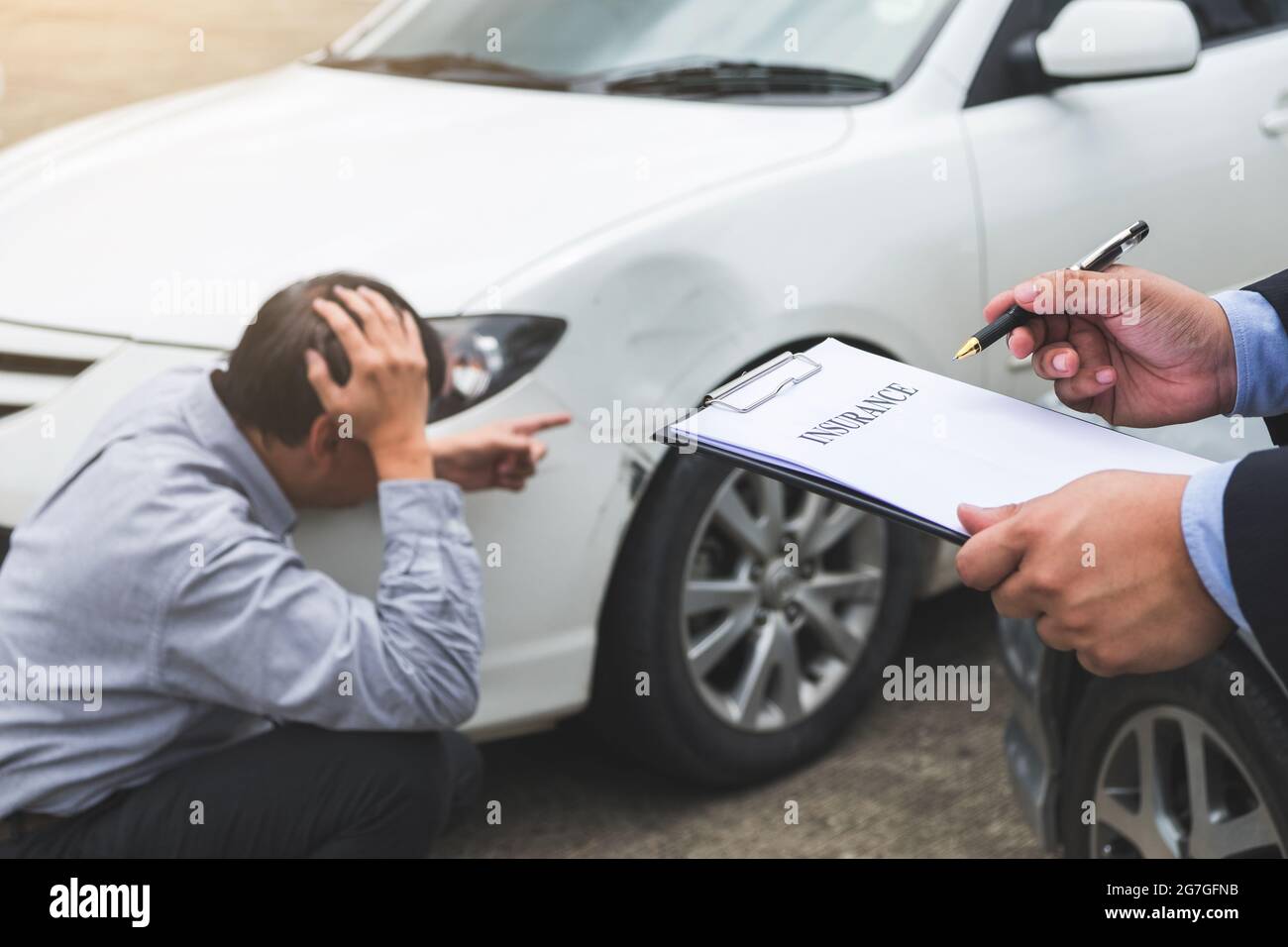 Traffic Accident and insurance concept, Insurance agent working on