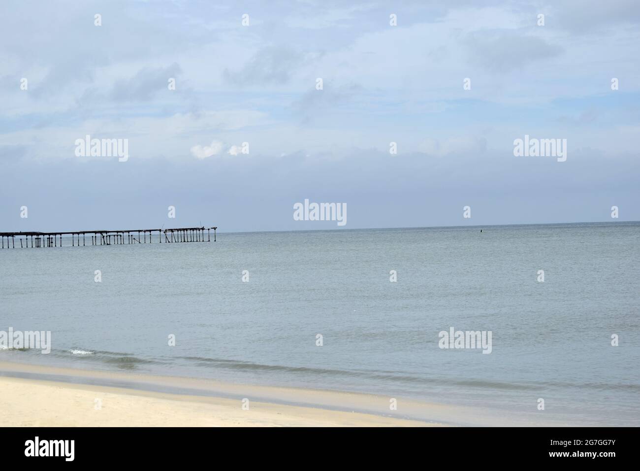 Wooden structure at Alleppey Beach, Kerala, India Stock Photo