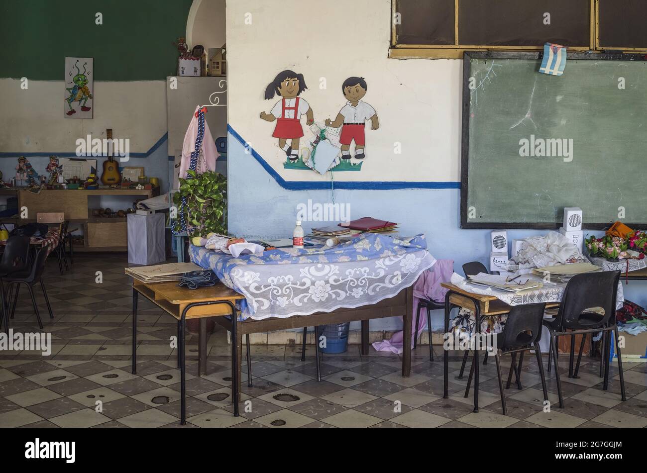HAVANA, CUBA - Jul 25, 2011: Nursery school in Havana.   The Cuban government spends 10 perc of GNP on education, and maintains a student  to teacher Stock Photo