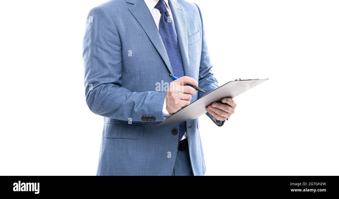 signing a contract. cropped businessman hold folder. business expertise. Stock Photo