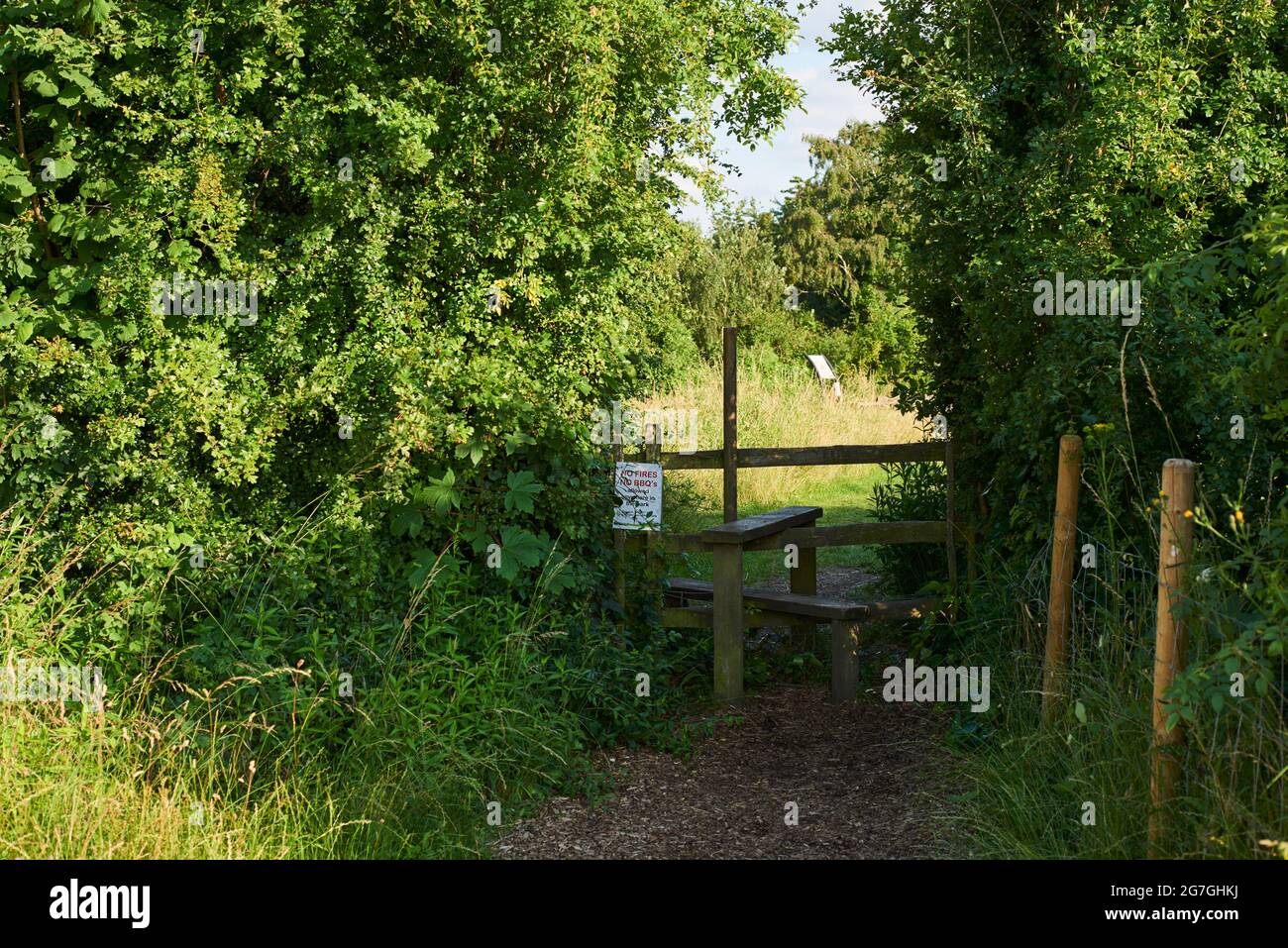Stile at the entrance to Gillespie Park, Arsenal, North London UK Stock Photo