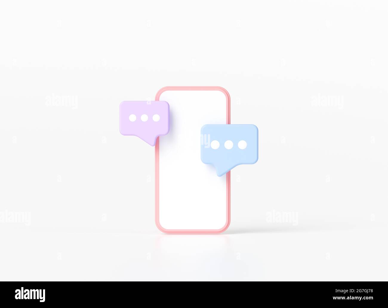 3D render smartphone with floating chat bubbles, social media chat app ...