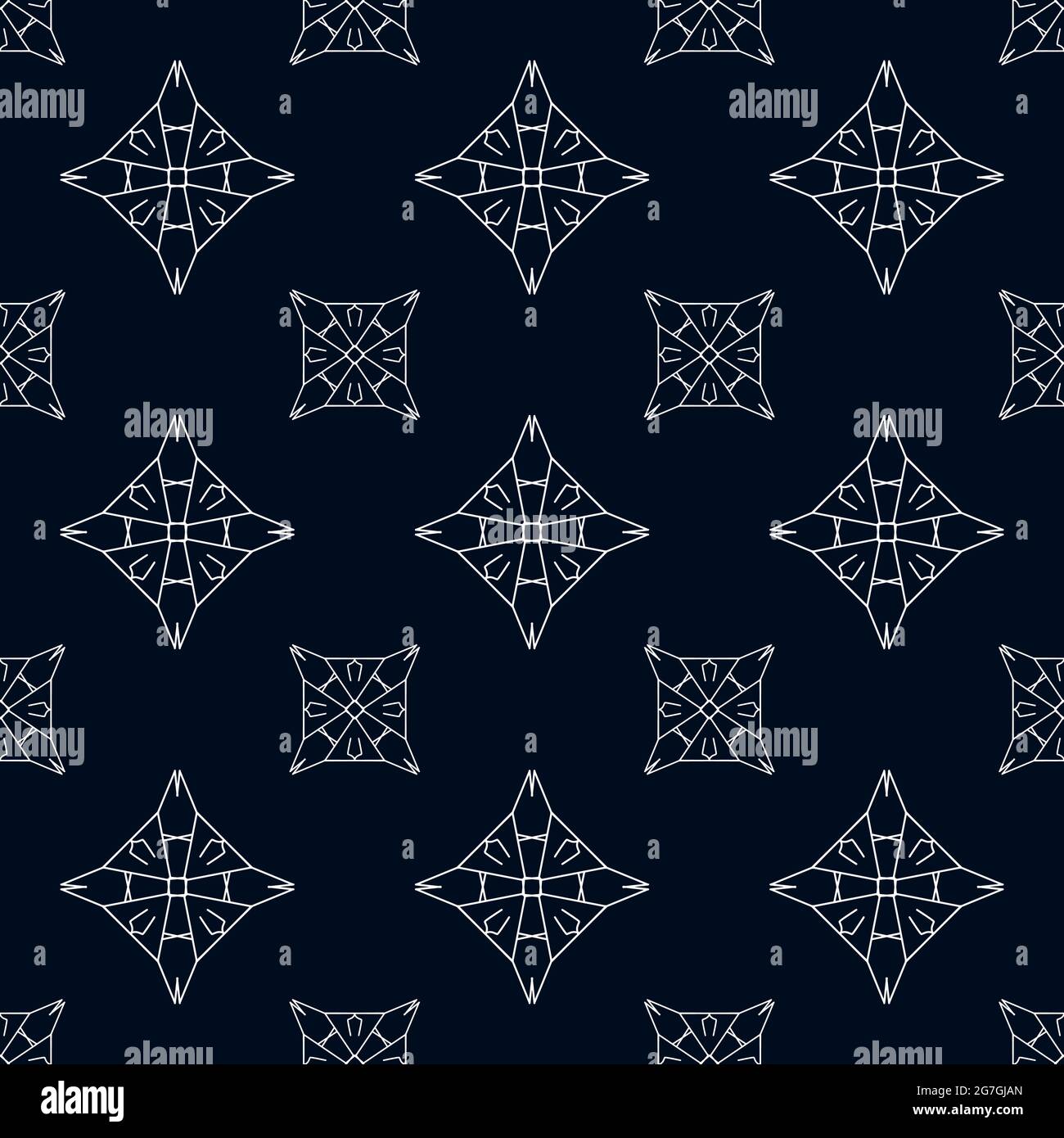 Seamless pattern of abstract geometric white shapes on a dark blue ...