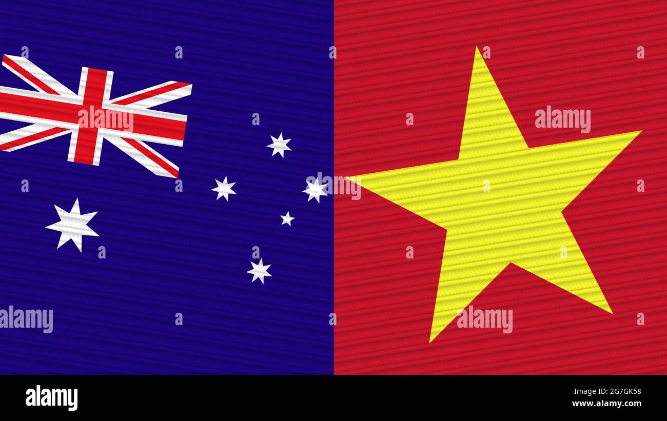 Vietnam and Australia Two Half Flags Together Fabric Texture Illustration Stock Photo