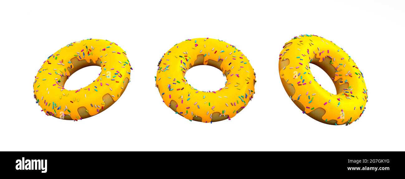 3drendering yellow donut cheeze on white background Stock Photo