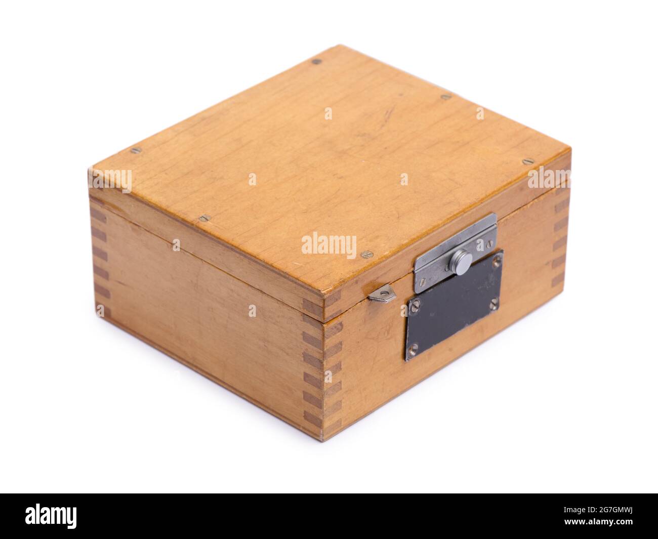 Old wooden box isolated on white background Stock Photo