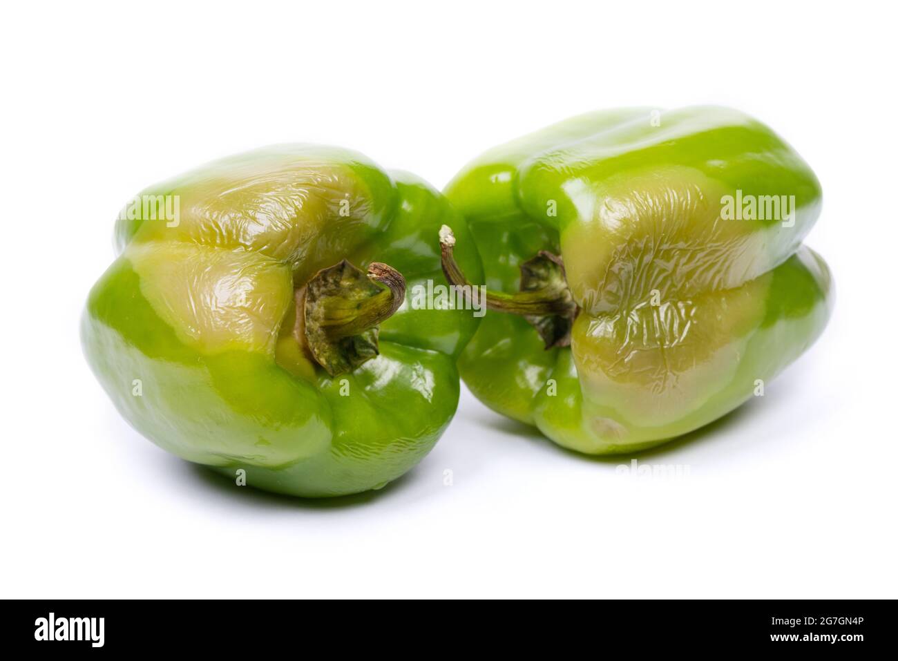 Rotten green bell pepper isolated on white background Stock Photo