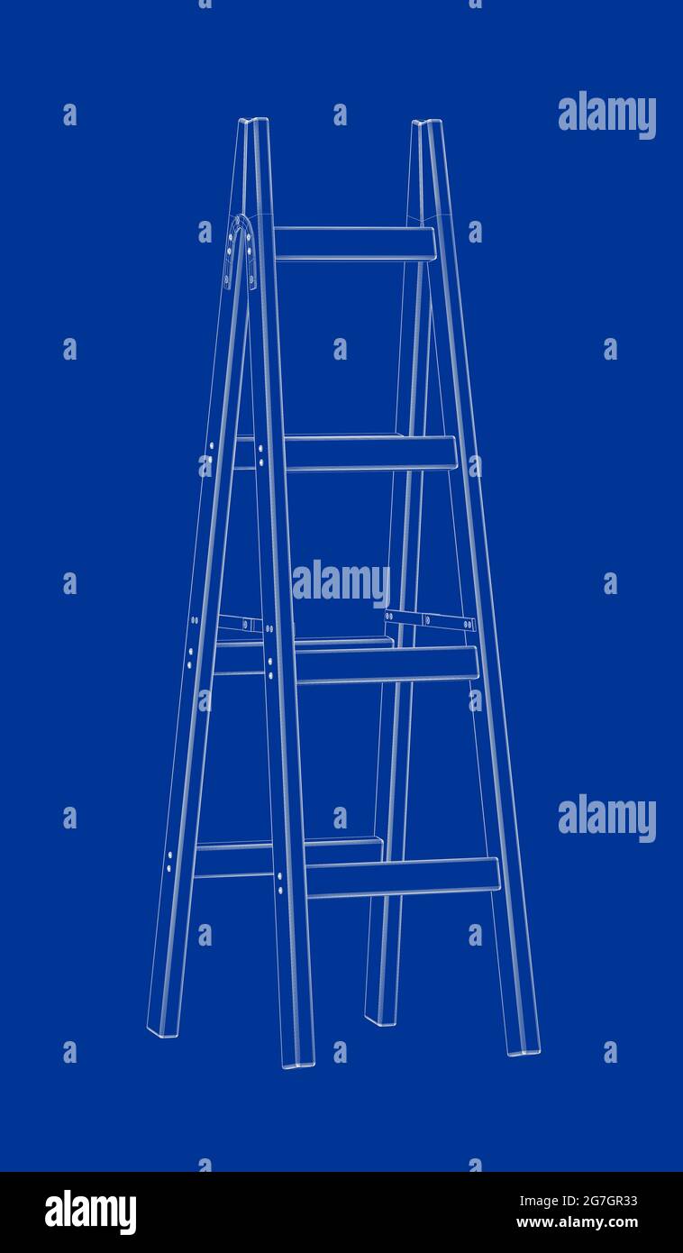 3d wire-frame model of ladder on blue background Stock Photo