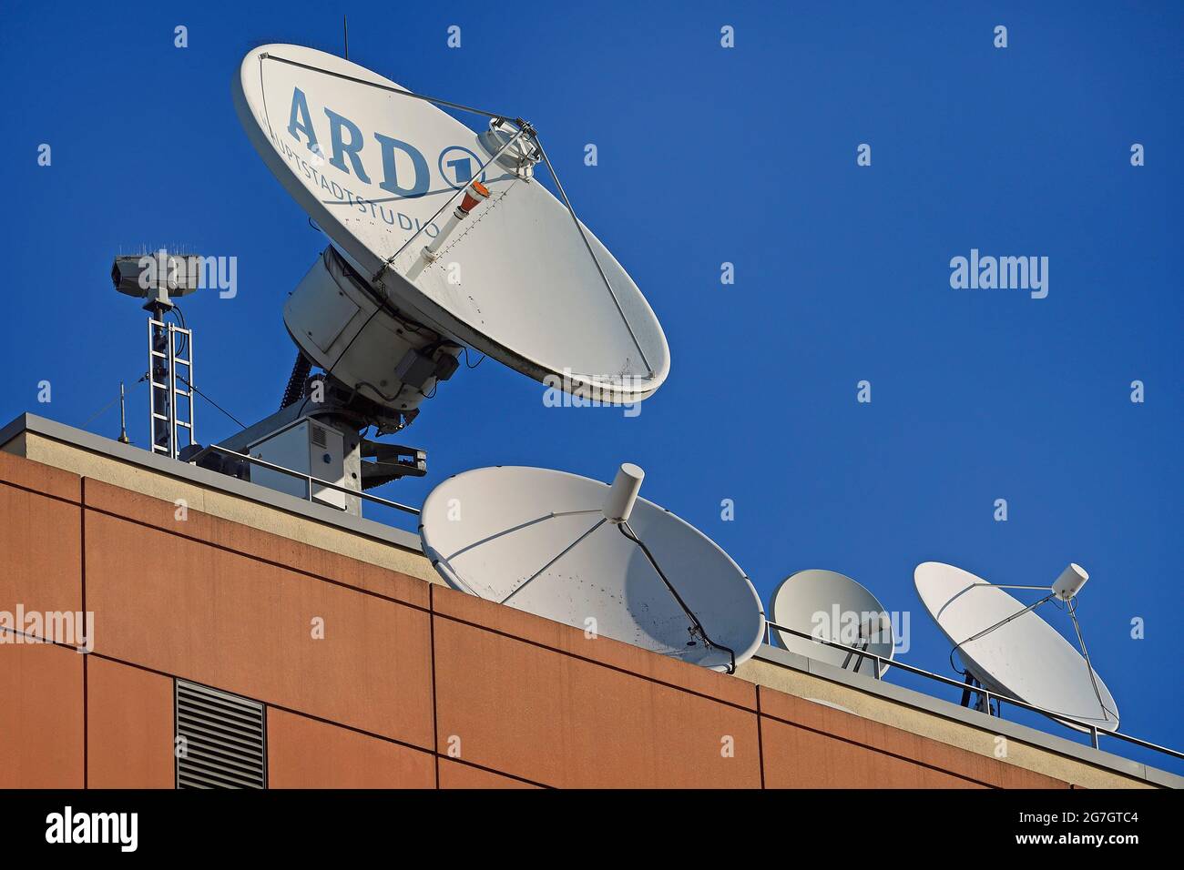 satellite dishes on the roof of the ARD Capital Studio, Berlin Mitte , Germany, Berlin Stock Photo