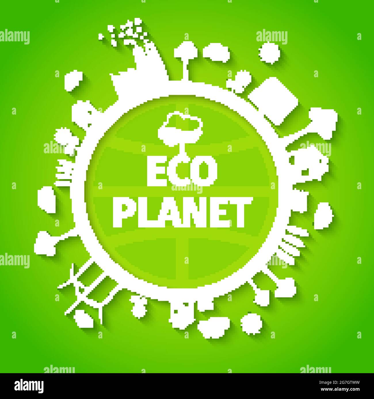 Save nature decorative eco planet clean energy sources solution symbols green background poster print vector illustration Stock Vector Image & Art - Alamy