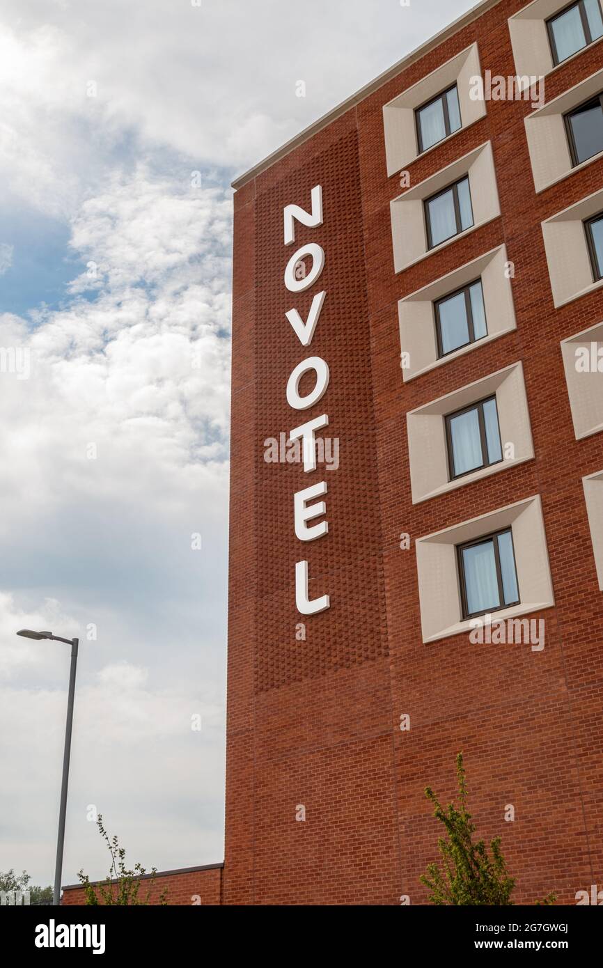 Novotel Fetch Sign The sign on the side of the Cambridge North Novotel Stock Photo - Alamy
