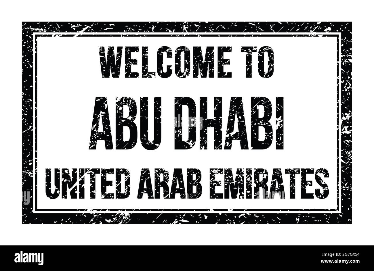 TO ABU DHABI UNITED ARAB EMIRATES, words written on black rectangle post stamp Stock