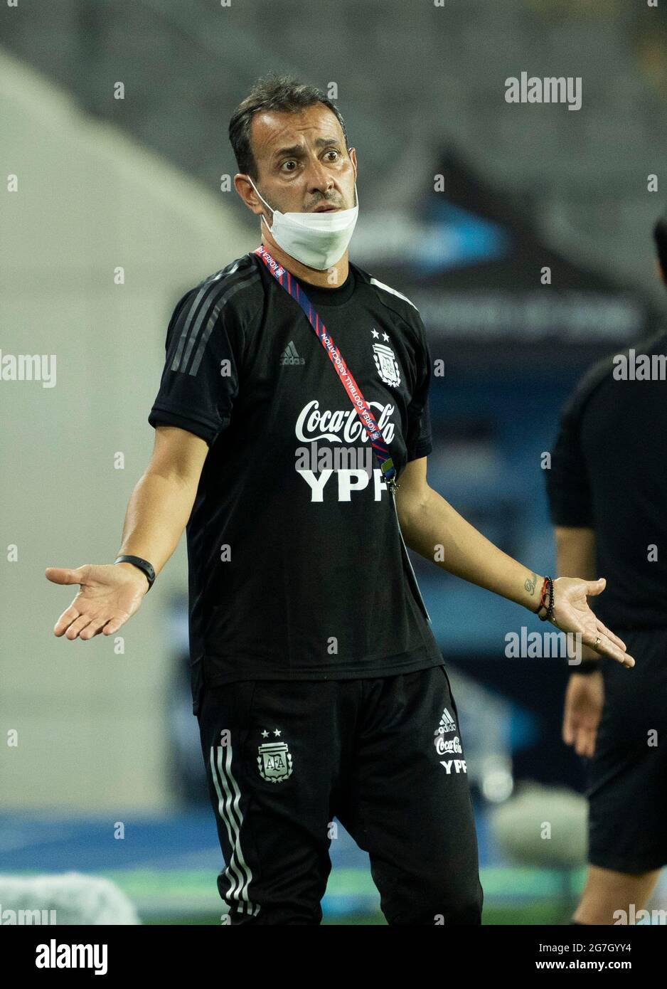 July 13, 2021 - Yongin, South Korea : Argentina soccer team Coach Batista Fernando, action during the 2020 Tokyo Olympic men's soccer team friendly match between South Korea and Argentina at Yongin Mireu Stadium in Yongin, Gyeonggi Province, South Korea on July 13, 2021. South Korea-Argentina score 2-2. (Photo by Lee Young-ho/Sipa USA) Stock Photo