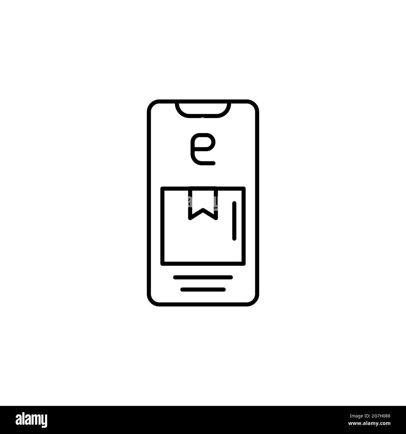 E-commerce smartphone, box, delivery outline vector icon. Stock Vector