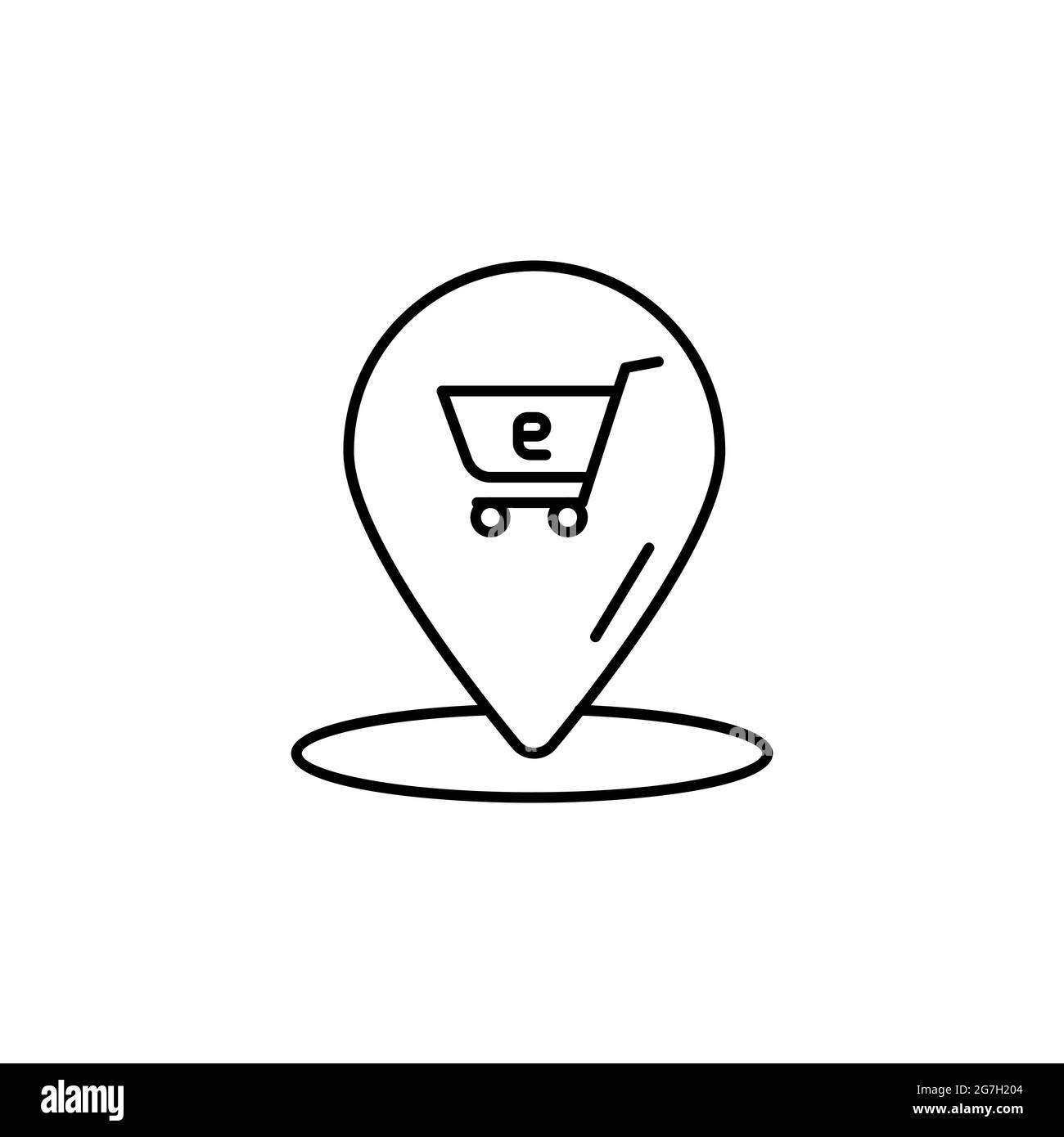location, grocery cart outline vector icon Stock Vector