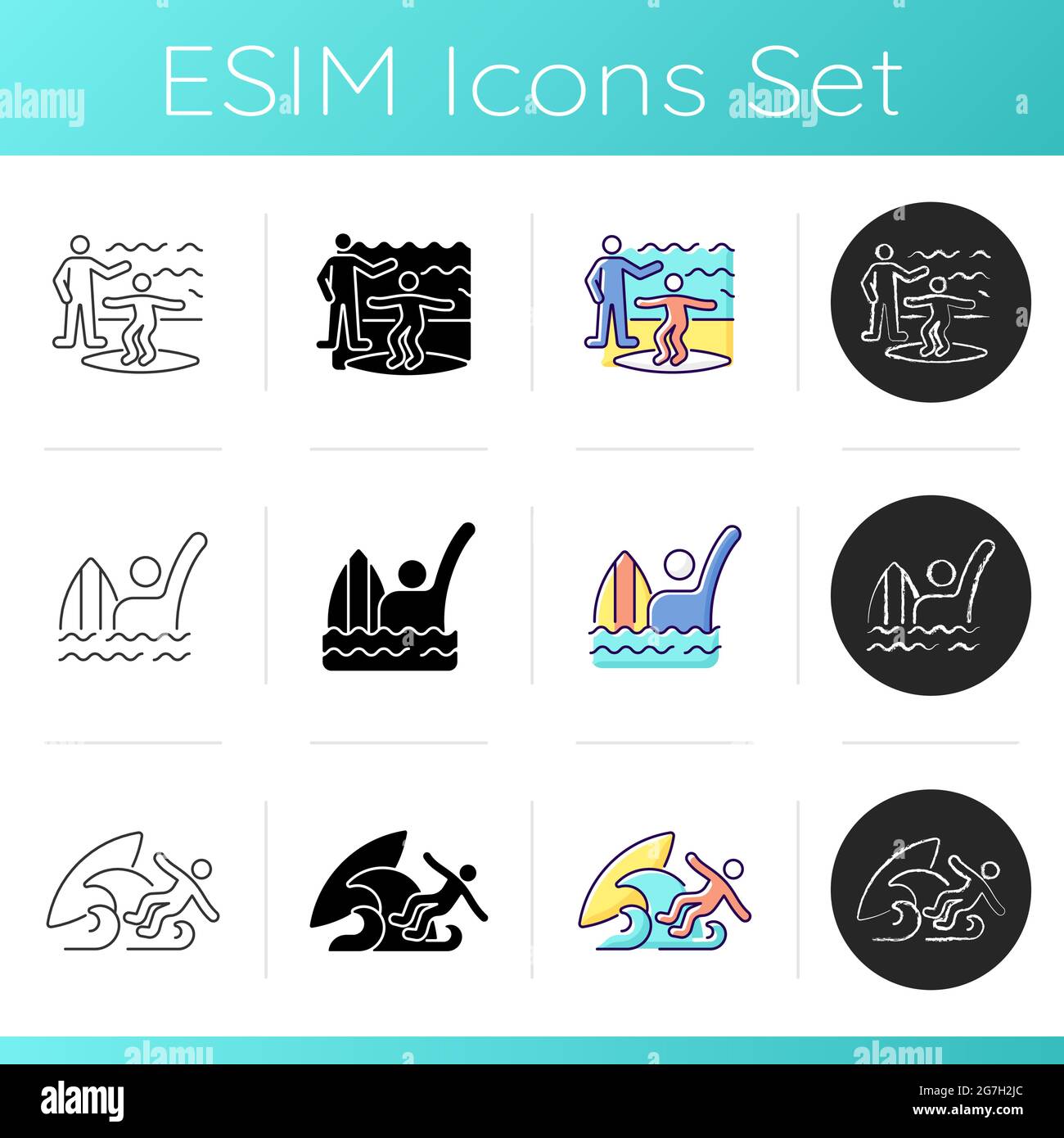 Surfboarding icons set Stock Vector Image & Art - Alamy