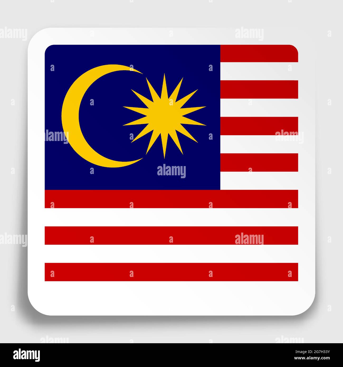malaysia flag icon on paper square sticker with shadow. Button for mobile application or web. Vector Stock Vector