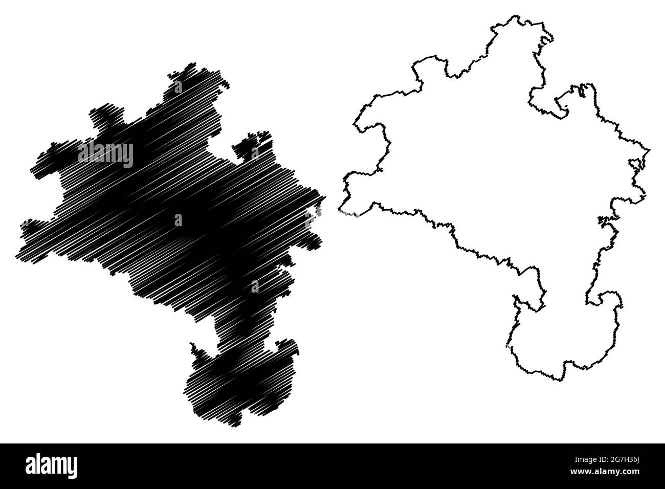 Kassel region (Federal Republic of Germany, State of Hessen, Hesse, Hessia) map vector illustration, scribble sketch Kassel map Stock Vector