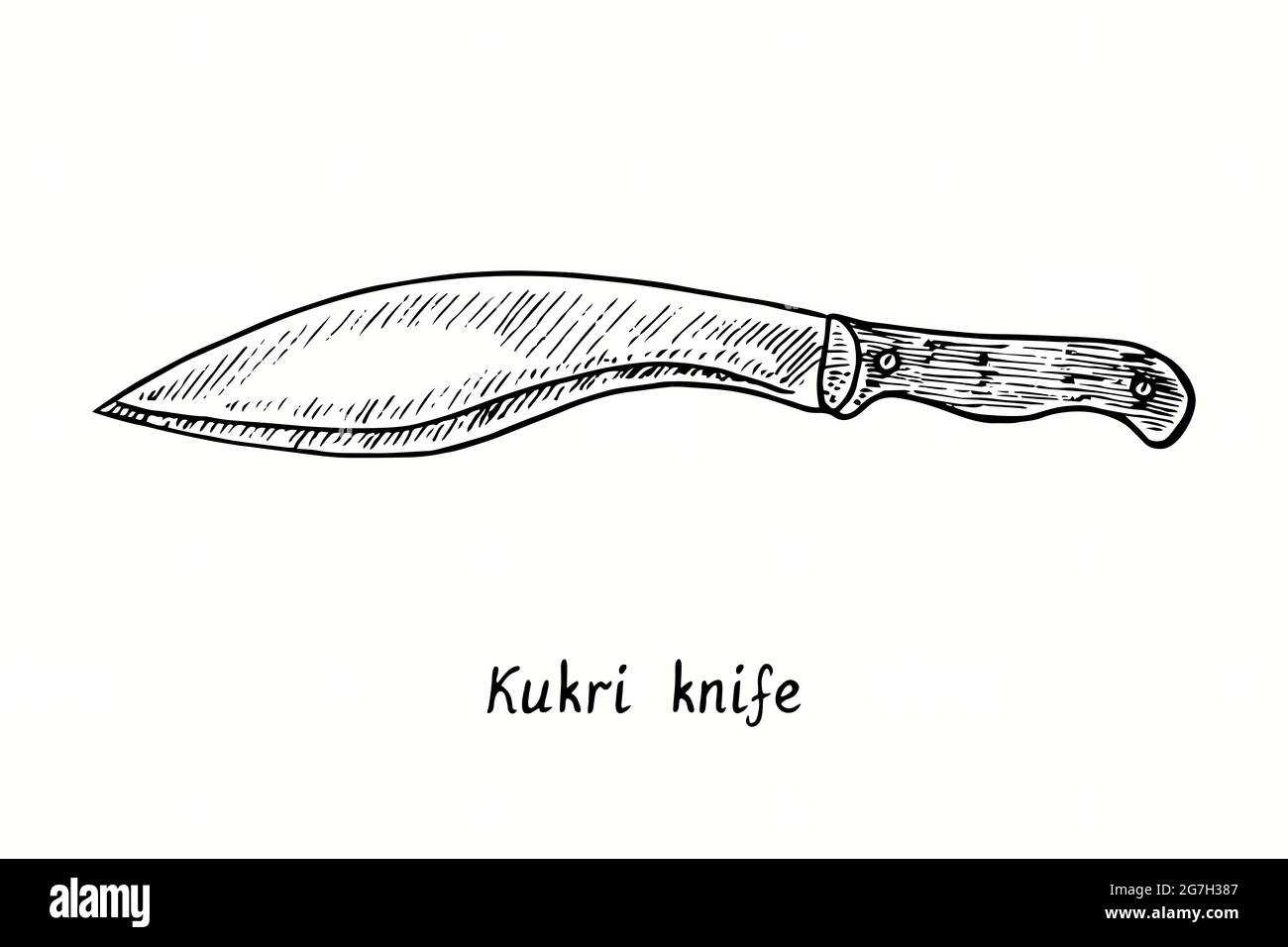 Kukri knife type. Ink black and white drawing outline illustration Stock Photo