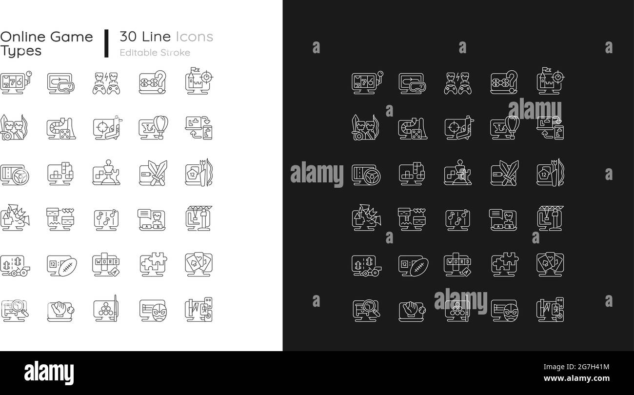 Online game types linear icons set for dark and light mode Stock Vector ...